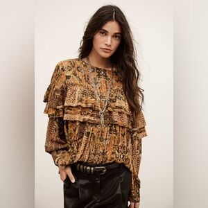 Bohemian Ruffle Blouse - Brown